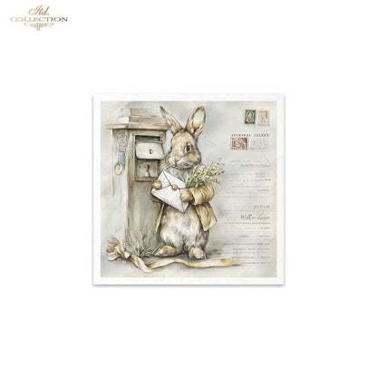 ITD Collection Rice Paper, Mini Set Vintage, Easter Bunnies, Portraits, 6 Sheets, 5x8, Decoupage, Mixed Media