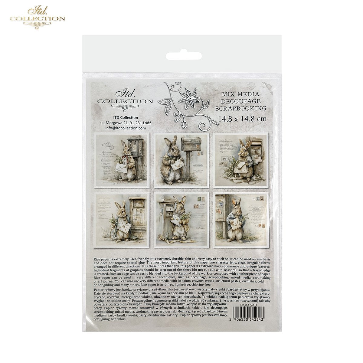 ITD Collection Rice Paper, Mini Set Vintage, Easter Bunnies, Portraits, 6 Sheets, 5x8, Decoupage, Mixed Media