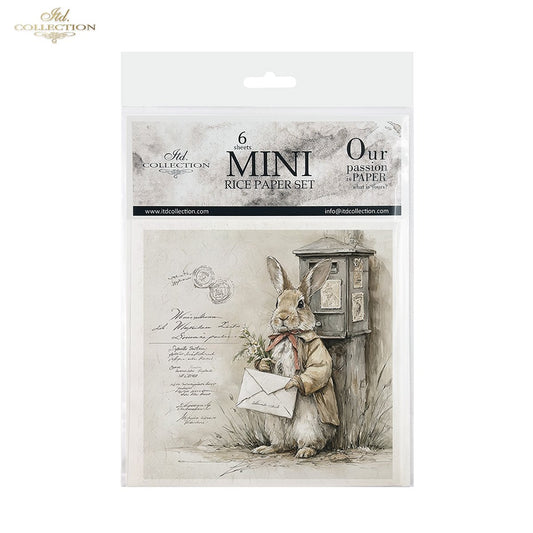 ITD Collection Rice Paper, Mini Set Vintage, Easter Bunnies, Portraits, 6 Sheets, 5x8, Decoupage, Mixed Media