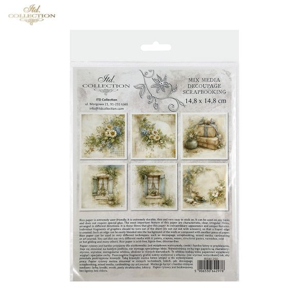 ITD Collection Rice Paper, Mini Set, Cottages, Florals, Spring Motifs, 6 Sheets, 5x8, Decoupage, Mixed Media