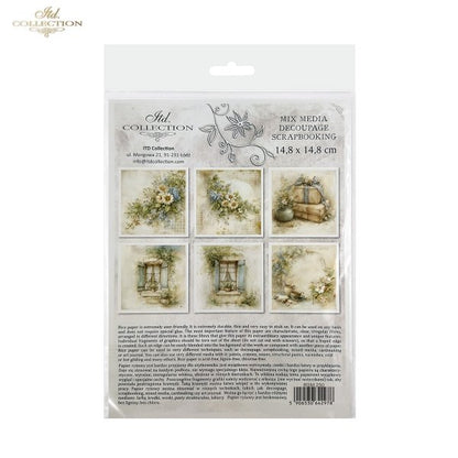 ITD Collection Rice Paper, Mini Set, Cottages, Florals, Spring Motifs, 6 Sheets, 5x8, Decoupage, Mixed Media