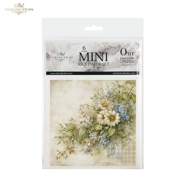 ITD Collection Rice Paper, Mini Set, Cottages, Florals, Spring Motifs, 6 Sheets, 5x8, Decoupage, Mixed Media