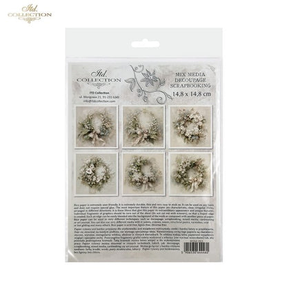 ITD Collection Rice Paper, Mini Set, Floral Wreaths, Shabby Chic, Vintage Decoration, 6 Sheets, 5x8, Decoupage, Mixed Media