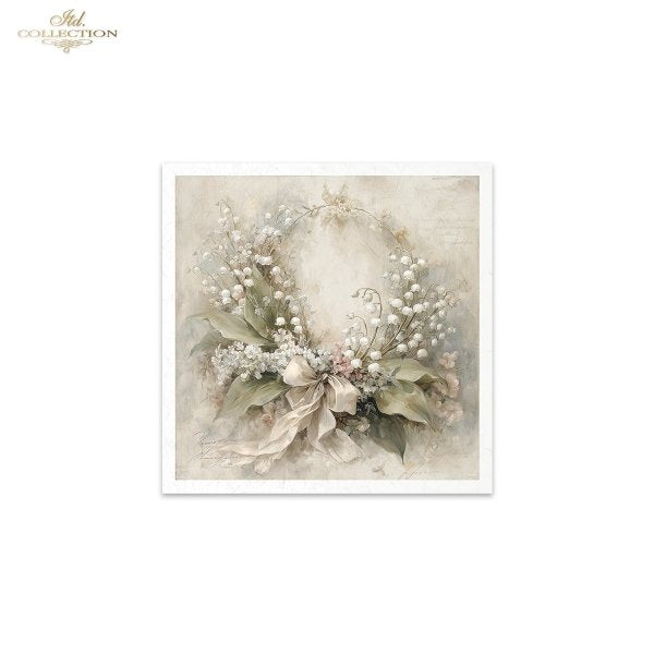 ITD Collection Rice Paper, Mini Set, Floral Wreaths, Shabby Chic, Vintage Decoration, 6 Sheets, 5x8, Decoupage, Mixed Media