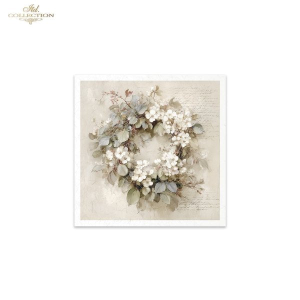 ITD Collection Rice Paper, Mini Set, Floral Wreaths, Shabby Chic, Vintage Decoration, 6 Sheets, 5x8, Decoupage, Mixed Media
