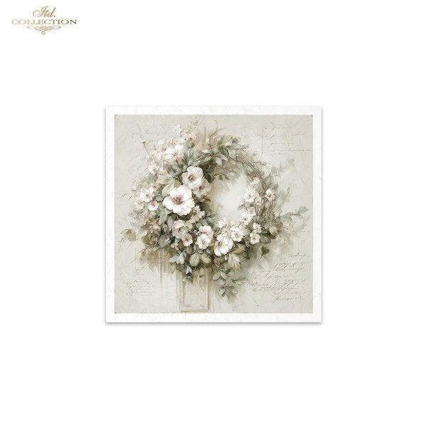 ITD Collection Rice Paper, Mini Set, Floral Wreaths, Shabby Chic, Vintage Decoration, 6 Sheets, 5x8, Decoupage, Mixed Media