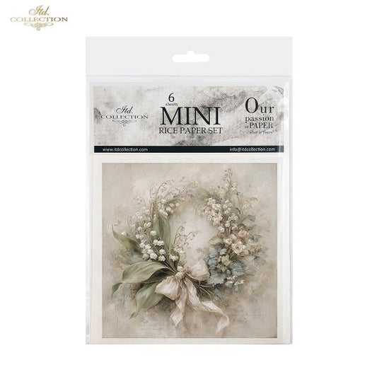 ITD Collection Rice Paper, Mini Set, Floral Wreaths, Shabby Chic, Vintage Decoration, 6 Sheets, 5x8, Decoupage, Mixed Media