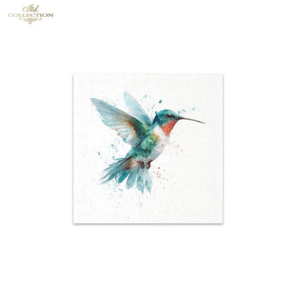 ITD Collection Rice Paper, Mini Set, Watercolor Hummingbirds, Toucan, Birds Motifs, 6 Sheets, 5x8, Decoupage, Mixed Media