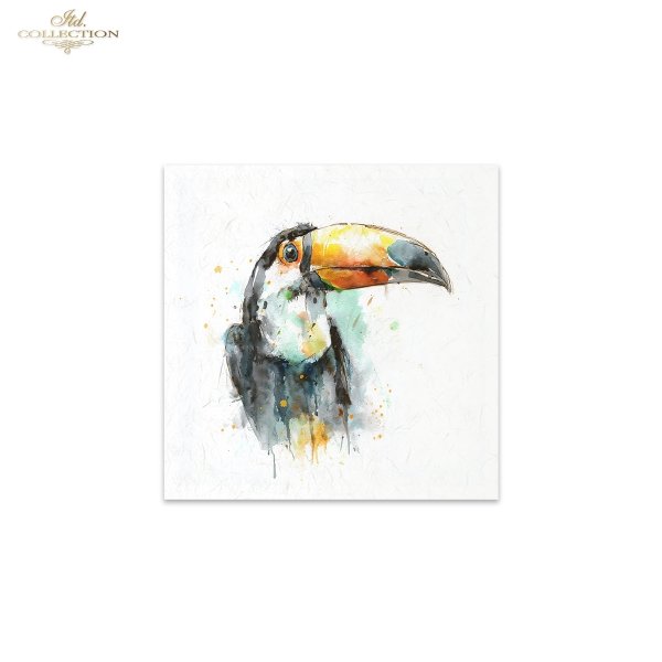 ITD Collection Rice Paper, Mini Set, Watercolor Hummingbirds, Toucan, Birds Motifs, 6 Sheets, 5x8, Decoupage, Mixed Media