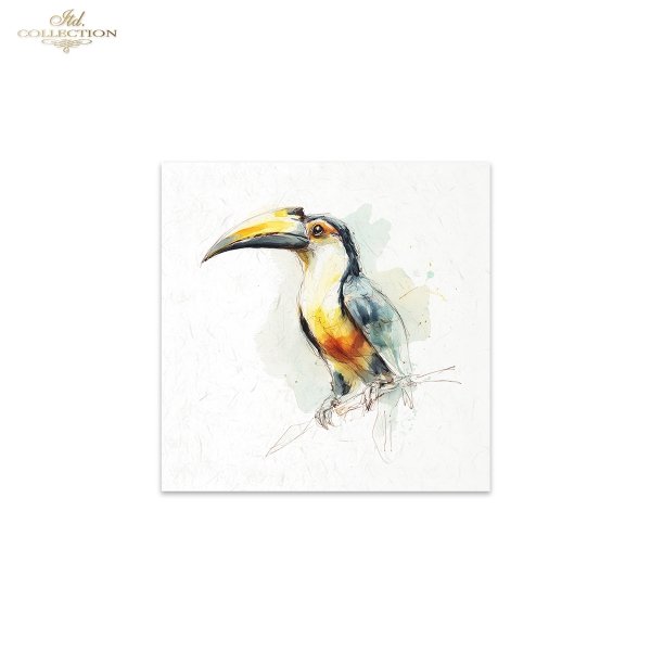 ITD Collection Rice Paper, Mini Set, Watercolor Hummingbirds, Toucan, Birds Motifs, 6 Sheets, 5x8, Decoupage, Mixed Media