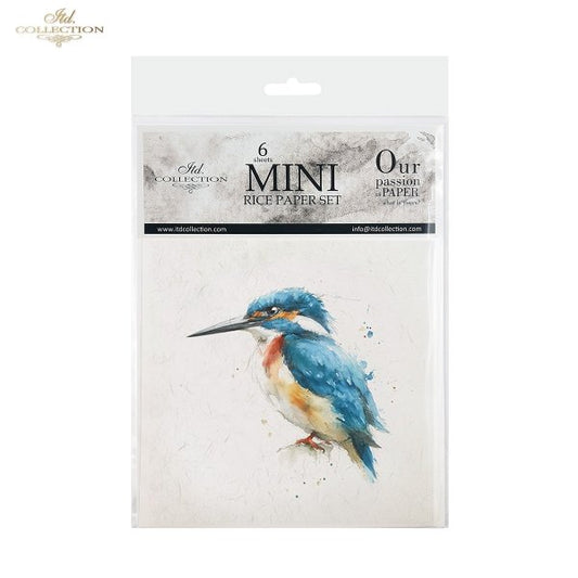 ITD Collection Rice Paper, Mini Set, Watercolor Hummingbirds, Toucan, Birds Motifs, 6 Sheets, 5x8, Decoupage, Mixed Media
