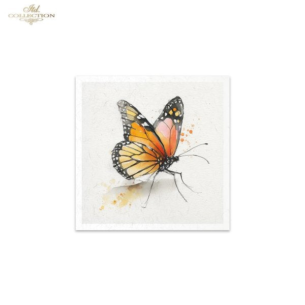 ITD Collection Rice Paper, Mini Set, Watercolor Butterflies, Butterfly Motifs, 6 Sheets, 5x8, Decoupage, Mixed Media