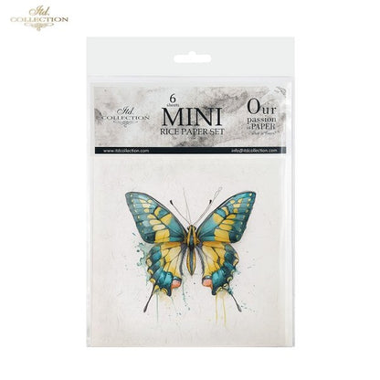 ITD Collection Rice Paper, Mini Set, Watercolor Butterflies, Butterfly Motifs, 6 Sheets, 5x8, Decoupage, Mixed Media