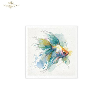 ITD Collection Rice Paper, Mini Set, Watercolor Goldfish, Angelfish, Fish Motifs, 6 Sheets, 5x8, Decoupage, Mixed Media