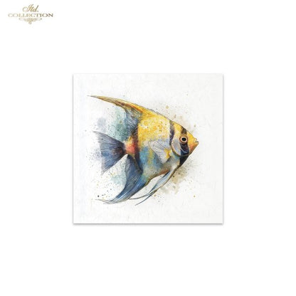 ITD Collection Rice Paper, Mini Set, Watercolor Goldfish, Angelfish, Fish Motifs, 6 Sheets, 5x8, Decoupage, Mixed Media