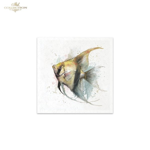 ITD Collection Rice Paper, Mini Set, Watercolor Goldfish, Angelfish, Fish Motifs, 6 Sheets, 5x8, Decoupage, Mixed Media