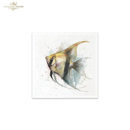 ITD Collection Rice Paper, Mini Set, Watercolor Goldfish, Angelfish, Fish Motifs, 6 Sheets, 5x8, Decoupage, Mixed Media