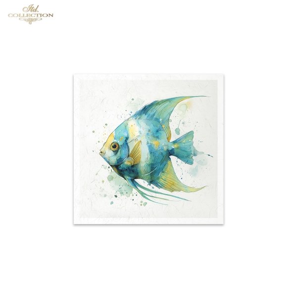 ITD Collection Rice Paper, Mini Set, Watercolor Goldfish, Angelfish, Fish Motifs, 6 Sheets, 5x8, Decoupage, Mixed Media