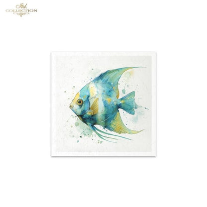 ITD Collection Rice Paper, Mini Set, Watercolor Goldfish, Angelfish, Fish Motifs, 6 Sheets, 5x8, Decoupage, Mixed Media