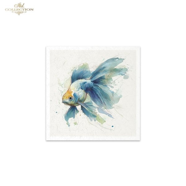 ITD Collection Rice Paper, Mini Set, Watercolor Goldfish, Angelfish, Fish Motifs, 6 Sheets, 5x8, Decoupage, Mixed Media