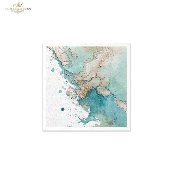 ITD Collection Rice Paper, Mini Set, Watercolor Marble, Beach, Sea Motifs, 6 Sheets, 5x8, Decoupage, Mixed Media