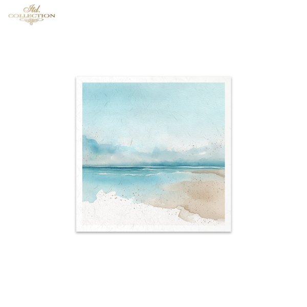 ITD Collection Rice Paper, Mini Set, Watercolor Marble, Beach, Sea Motifs, 6 Sheets, 5x8, Decoupage, Mixed Media