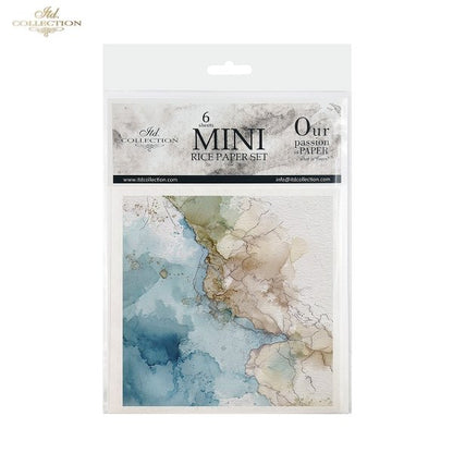 ITD Collection Rice Paper, Mini Set, Watercolor Marble, Beach, Sea Motifs, 6 Sheets, 5x8, Decoupage, Mixed Media