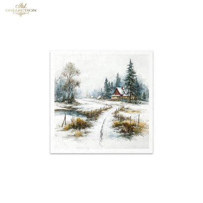 ITD Collection Rice Paper Mini Set | Decoupage, Mixed Media, Christmas Winter, Houses, Vintage Style, Landscapes, 6 Sheets 5.8 x 5.8 inches