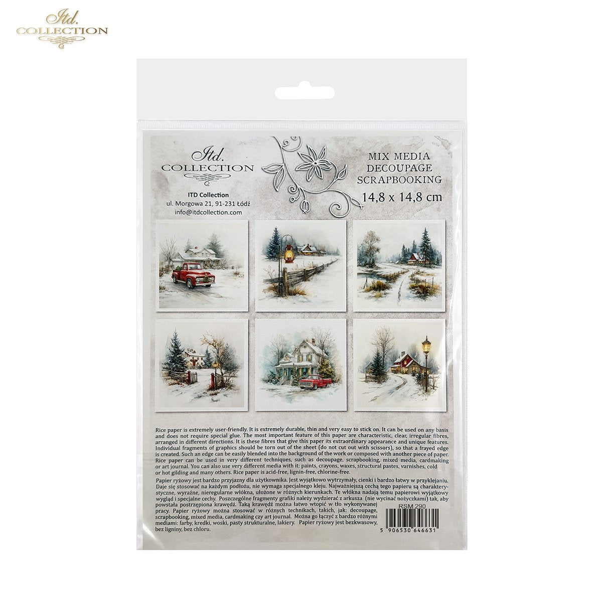 ITD Collection Rice Paper Mini Set | Decoupage, Mixed Media, Christmas Winter, Houses, Vintage Style, Landscapes, 6 Sheets 5.8 x 5.8 inches