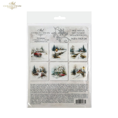 ITD Collection Rice Paper Mini Set | Decoupage, Mixed Media, Christmas Winter, Houses, Vintage Style, Landscapes, 6 Sheets 5.8 x 5.8 inches