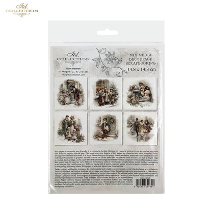 ITD Collection Rice Paper Mini Set | Decoupage, Mixed Media, Christmas Victorian Families, Nostalgic, 6 Sheets 5.8 x 5.8 inches
