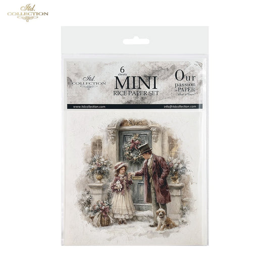 ITD Collection Rice Paper Mini Set | Decoupage, Mixed Media, Christmas Victorian Families, Nostalgic, 6 Sheets 5.8 x 5.8 inches