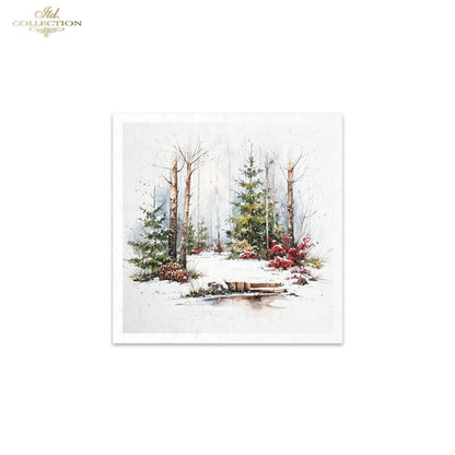 ITD Collection Rice Paper Mini Set | Decoupage, Mixed Media, Christmas Winter, Forest, Cabin Scenes, 6 Sheets 5.8 x 5.8 inches