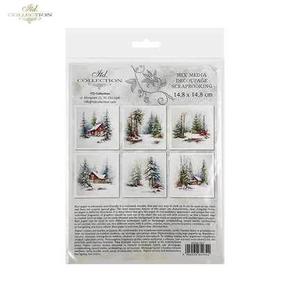 ITD Collection Rice Paper Mini Set | Decoupage, Mixed Media, Christmas Winter, Forest, Cabin Scenes, 6 Sheets 5.8 x 5.8 inches