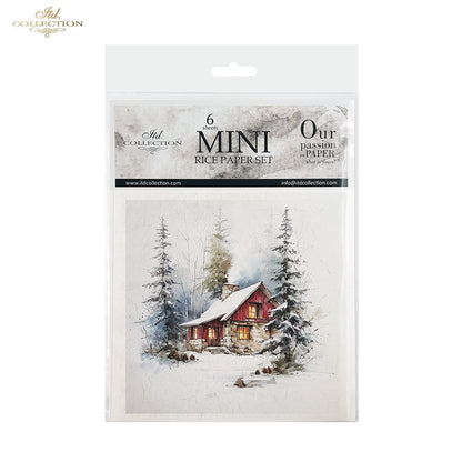 ITD Collection Rice Paper Mini Set | Decoupage, Mixed Media, Christmas Winter, Forest, Cabin Scenes, 6 Sheets 5.8 x 5.8 inches