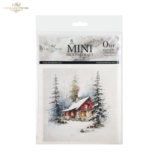 ITD Collection Rice Paper Mini Set | Decoupage, Mixed Media, Christmas Winter, Forest, Cabin Scenes, 6 Sheets 5.8 x 5.8 inches