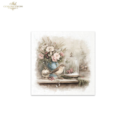 ITD Collection Rice Paper Mini Set | Decoupage, Mixed Media, Watercolor Birds, Flowers, 6 Sheets 5.8 x 5.8 inches