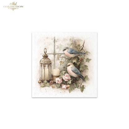 ITD Collection Rice Paper Mini Set | Decoupage, Mixed Media, Watercolor Birds, Flowers, 6 Sheets 5.8 x 5.8 inches