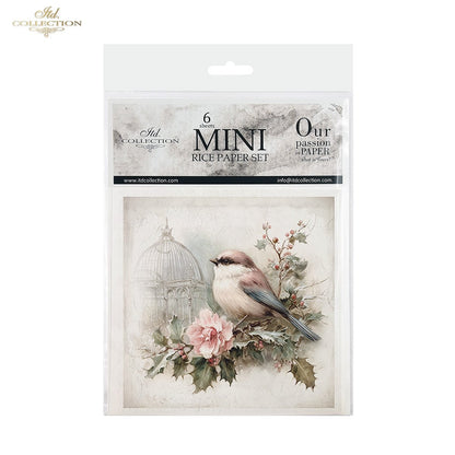 ITD Collection Rice Paper Mini Set | Decoupage, Mixed Media, Watercolor Birds, Flowers, 6 Sheets 5.8 x 5.8 inches