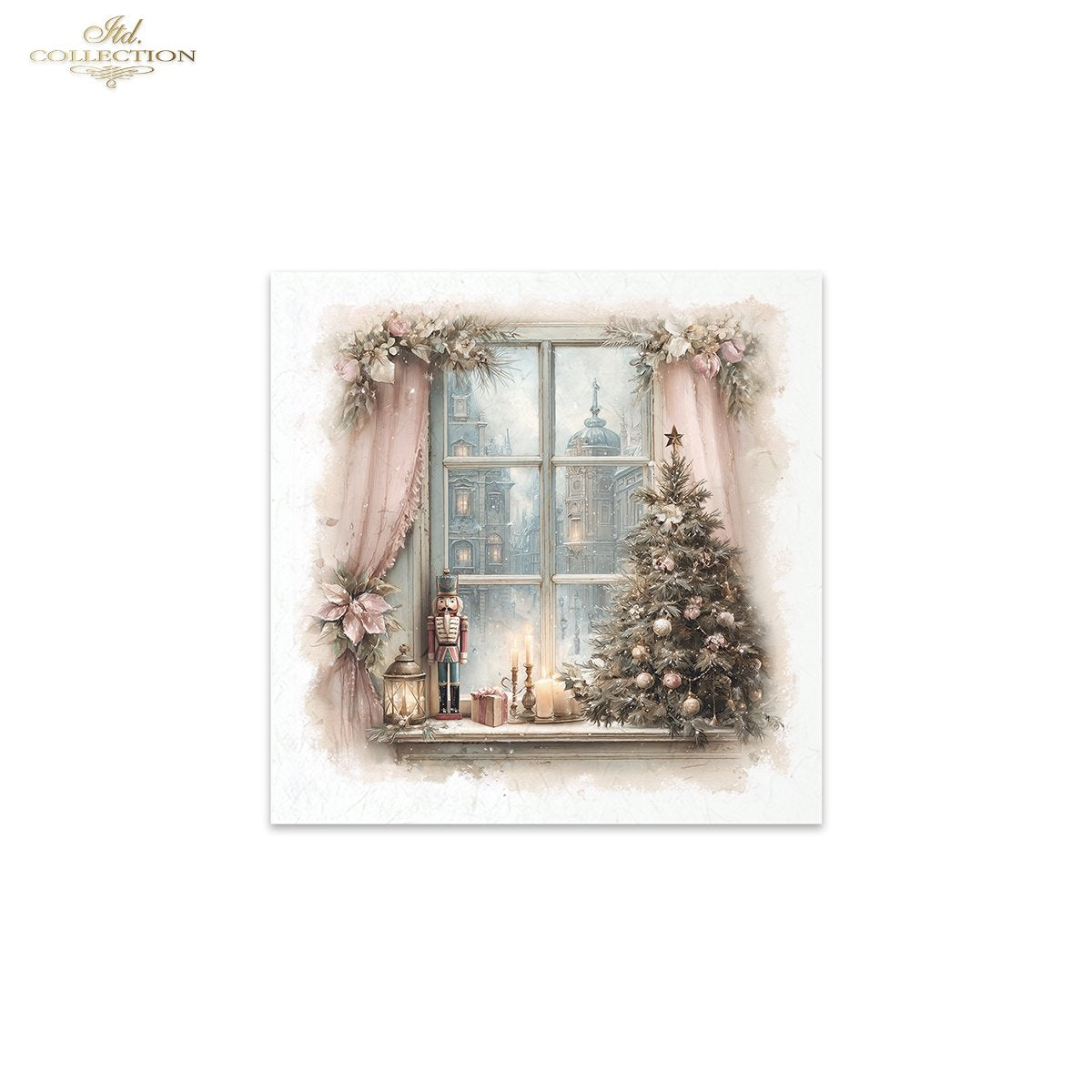 IITD Collection Rice Paper Mini Set | Decoupage, Mixed Media, Watercolor Christmas Retro Decorations, 6 Sheets 5.8 x 5.8 inches