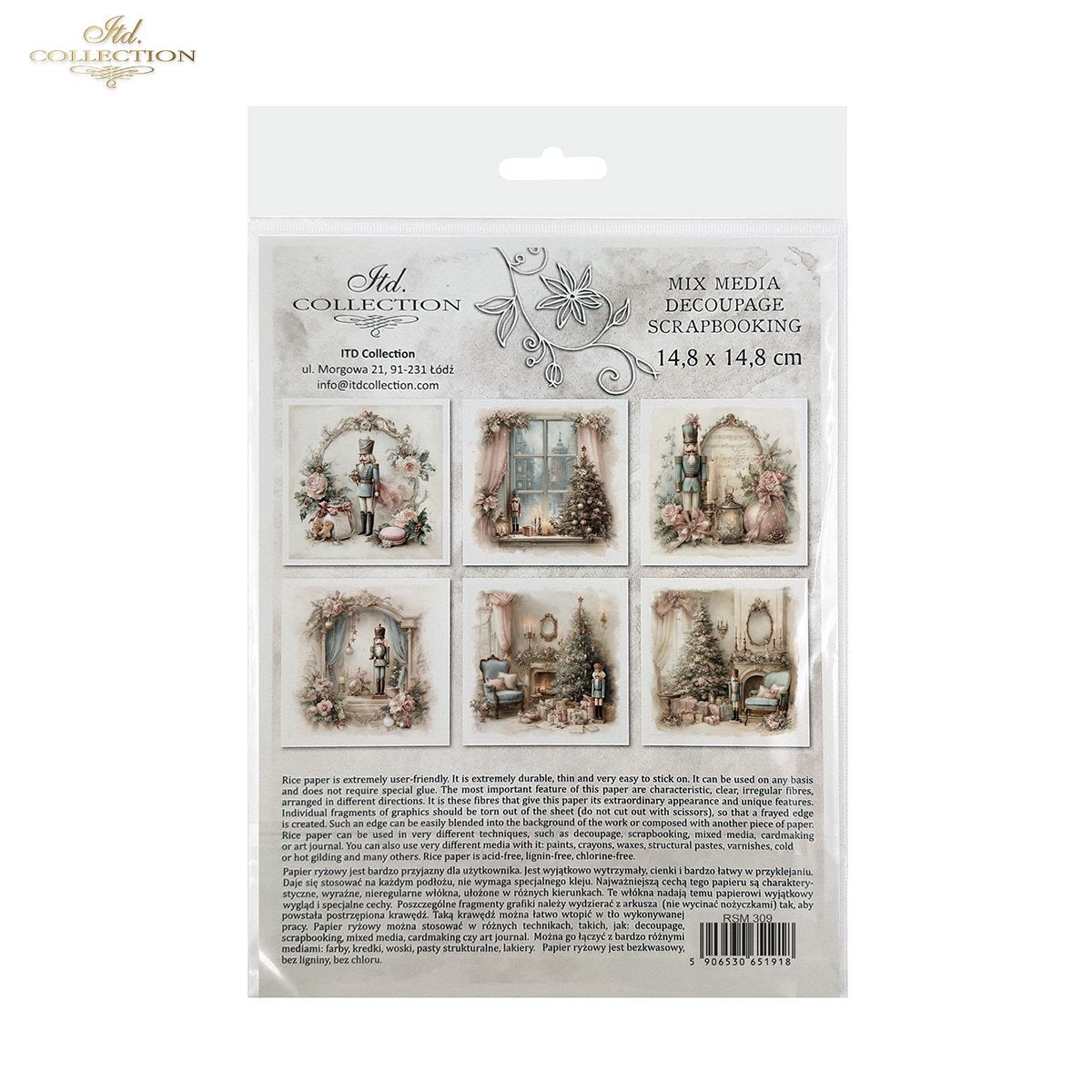 IITD Collection Rice Paper Mini Set | Decoupage, Mixed Media, Watercolor Christmas Retro Decorations, 6 Sheets 5.8 x 5.8 inches