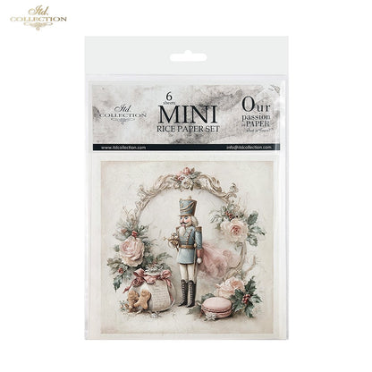 IITD Collection Rice Paper Mini Set | Decoupage, Mixed Media, Watercolor Christmas Retro Decorations, 6 Sheets 5.8 x 5.8 inches