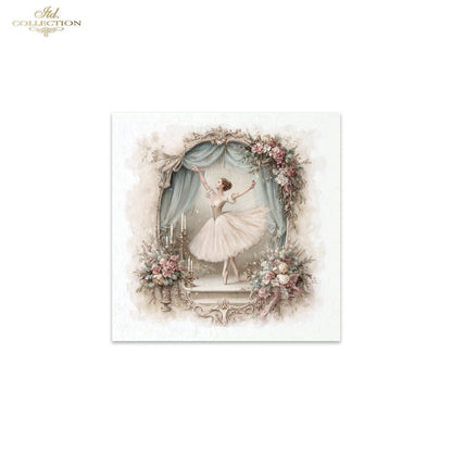 ITD Collection Rice Paper Mini Set | Decoupage, Mixed Media, Watercolor Dancers, Ballerinas, Flowers, 6 Sheets 5.8 x 5.8 inches