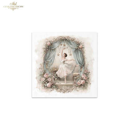 ITD Collection Rice Paper Mini Set | Decoupage, Mixed Media, Watercolor Dancers, Ballerinas, Flowers, 6 Sheets 5.8 x 5.8 inches