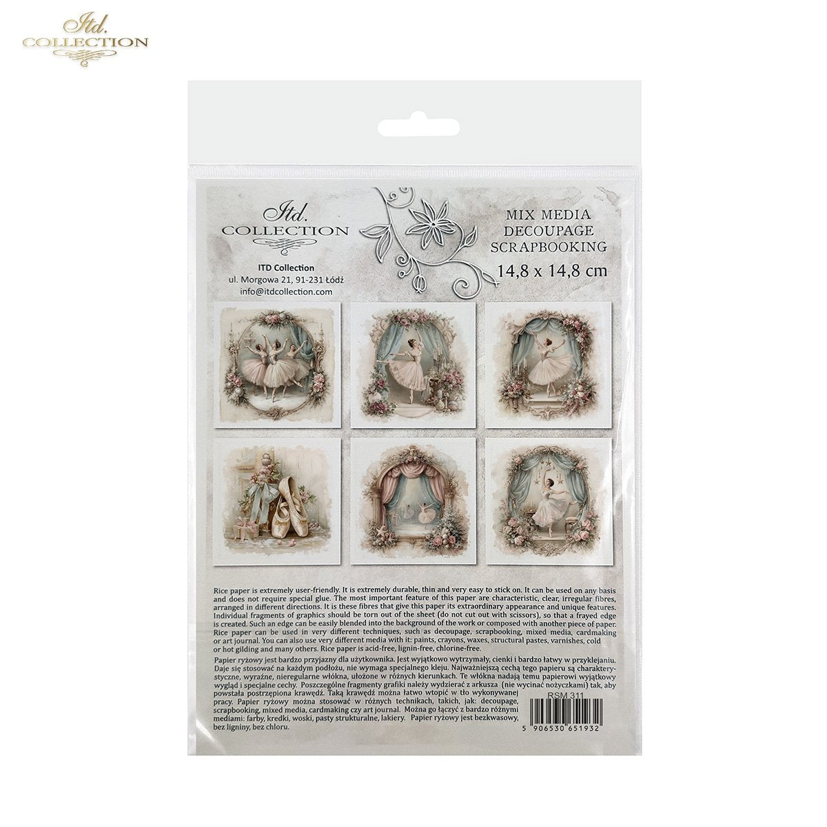 ITD Collection Rice Paper Mini Set | Decoupage, Mixed Media, Watercolor Dancers, Ballerinas, Flowers, 6 Sheets 5.8 x 5.8 inches