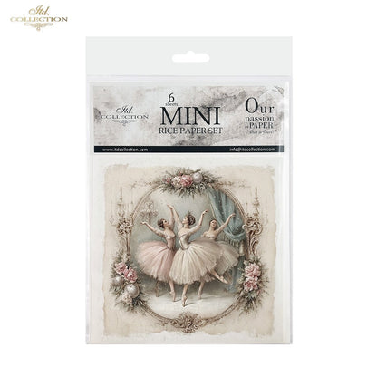 ITD Collection Rice Paper Mini Set | Decoupage, Mixed Media, Watercolor Dancers, Ballerinas, Flowers, 6 Sheets 5.8 x 5.8 inches