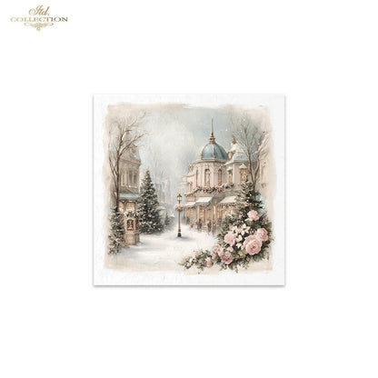 ITD Collection Rice Paper Mini Set | Decoupage, Mixed Media, Watercolor Christmas Retro Tenement Houses, Winter Village, 6 Sheets 5.8 x 5.8