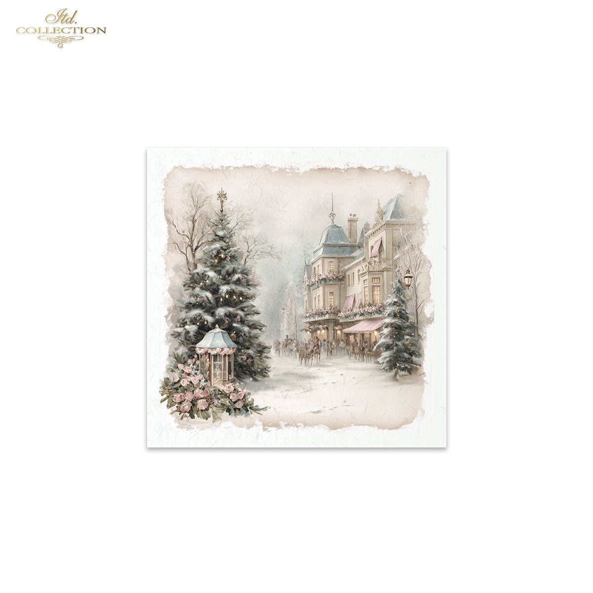 ITD Collection Rice Paper Mini Set | Decoupage, Mixed Media, Watercolor Christmas Retro Tenement Houses, Winter Village, 6 Sheets 5.8 x 5.8