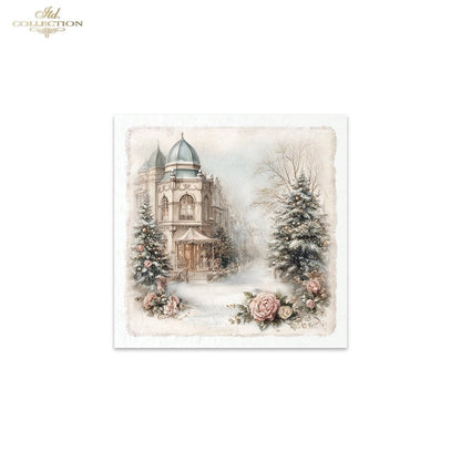 ITD Collection Rice Paper Mini Set | Decoupage, Mixed Media, Watercolor Christmas Retro Tenement Houses, Winter Village, 6 Sheets 5.8 x 5.8