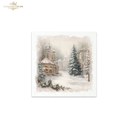 ITD Collection Rice Paper Mini Set | Decoupage, Mixed Media, Watercolor Christmas Retro Tenement Houses, Winter Village, 6 Sheets 5.8 x 5.8